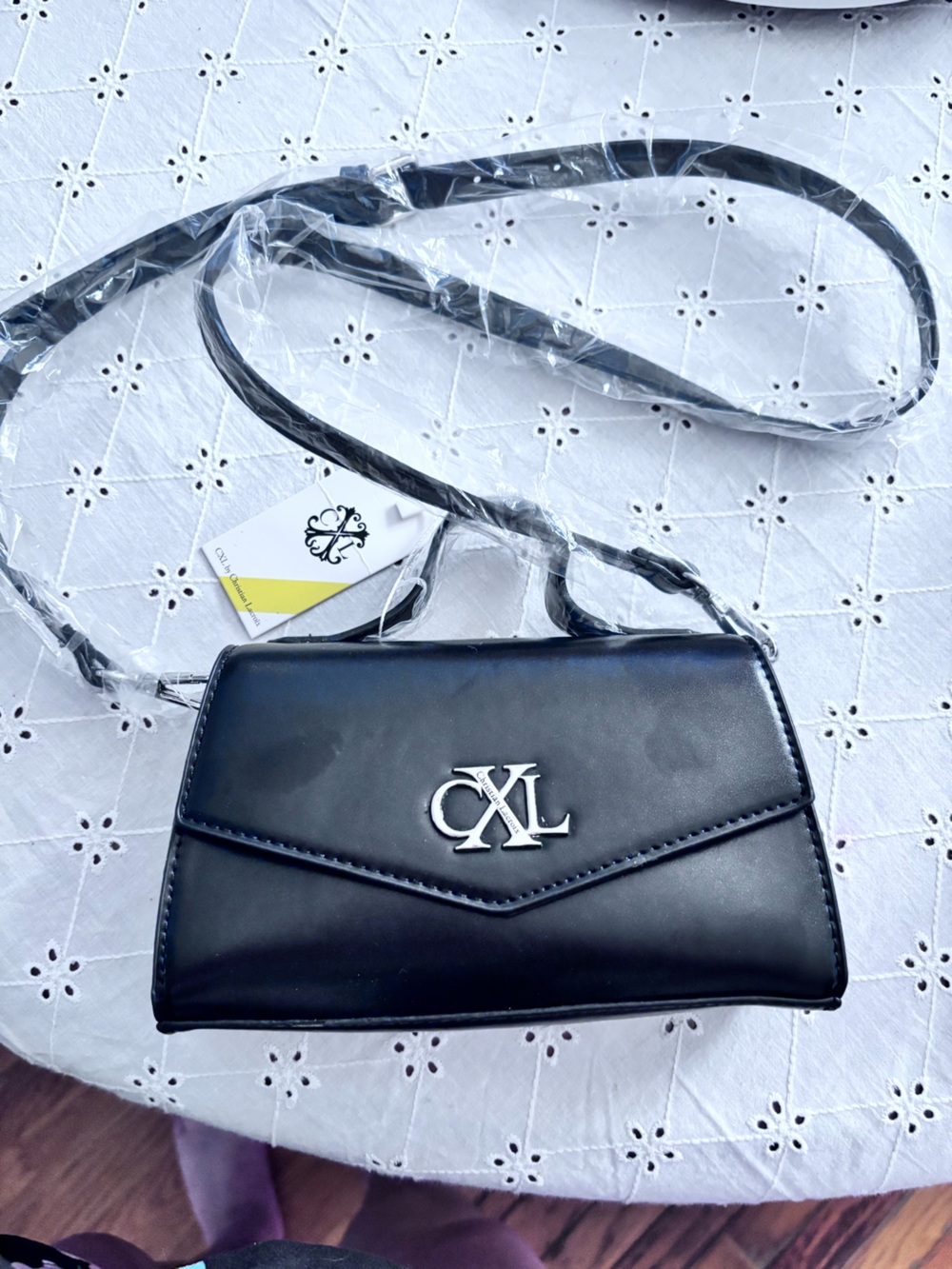 Christian Lacroix Black Crossbody Envelope Bag with Silver CXL Logo